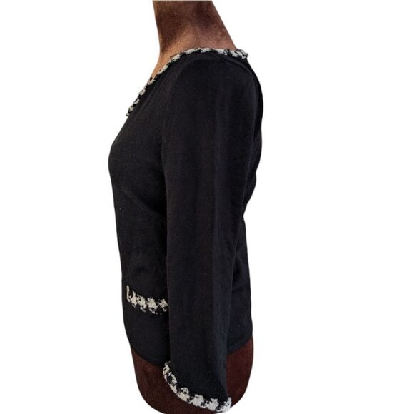 Black silk - cashmere v-neck sweater size S with herringbone detailing 3/4sleeve - Picture 5 of 8